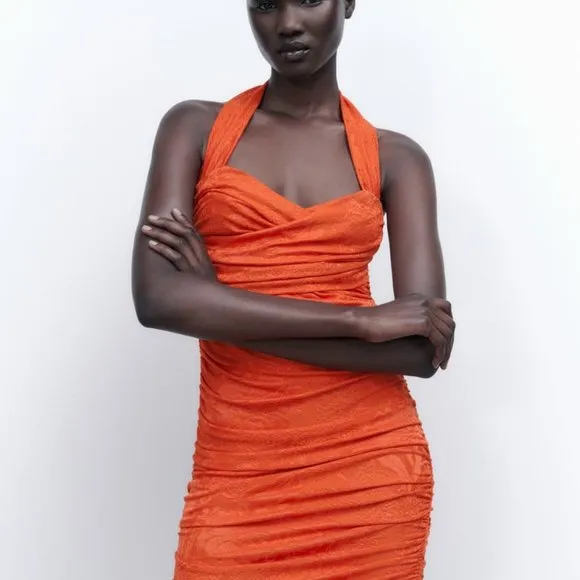 NWT ZARA ORANGE JAQUARD MINI DRESS/ZARA HALTER PARTY DRESS