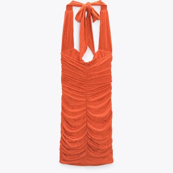 NWT ZARA ORANGE JAQUARD MINI DRESS/ZARA HALTER PARTY DRESS