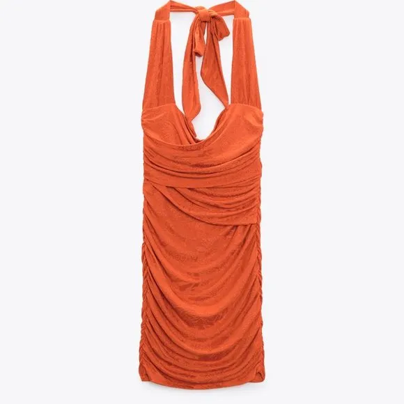 NWT ZARA ORANGE JAQUARD MINI DRESS/ZARA HALTER PARTY DRESS