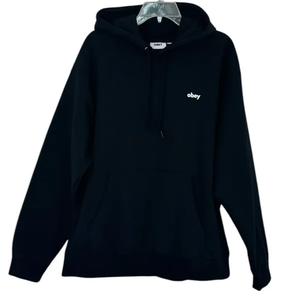 Obey Hooded Sweatshirt Black Hoodie Graphic Streetwear Grunge Goth Size Large