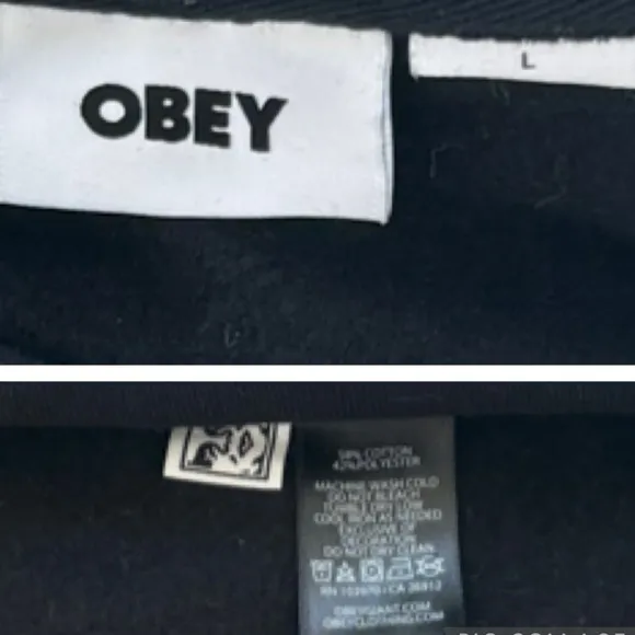 Obey Hooded Sweatshirt Black Hoodie Graphic Streetwear Grunge Goth Size Large