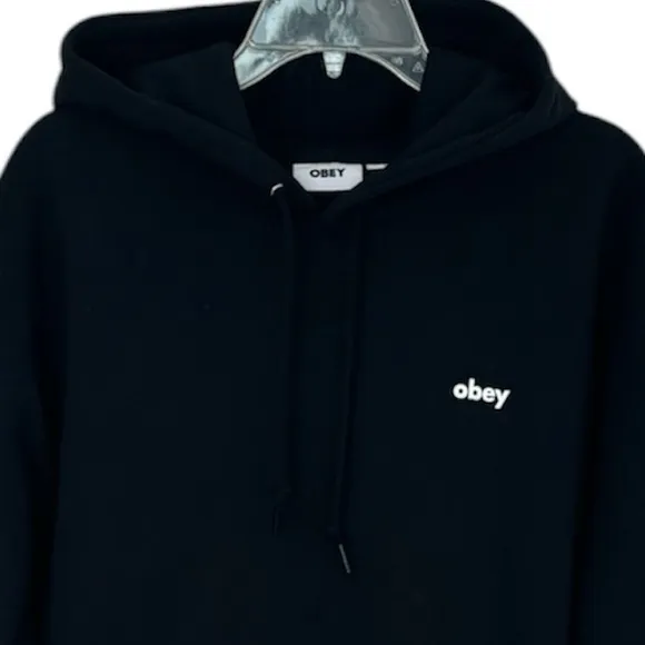 Obey Hooded Sweatshirt Black Hoodie Graphic Streetwear Grunge Goth Size Large