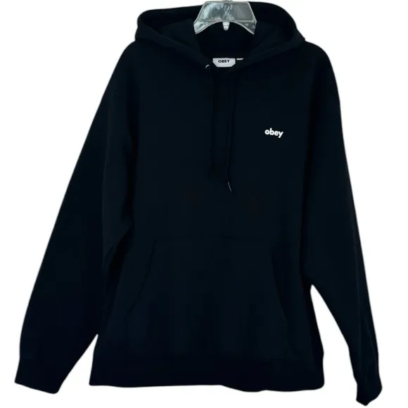 Obey Hooded Sweatshirt Black Hoodie Graphic Streetwear Grunge Goth Size Large