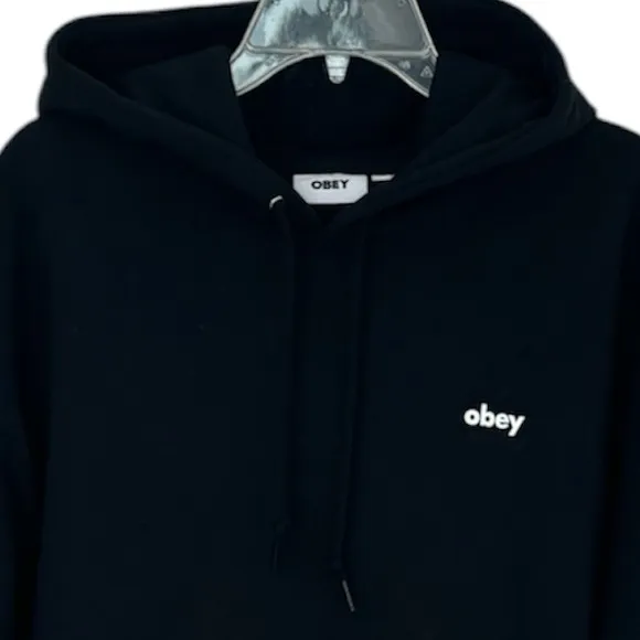 Obey Hooded Sweatshirt Black Hoodie Graphic Streetwear Grunge Goth Size Large