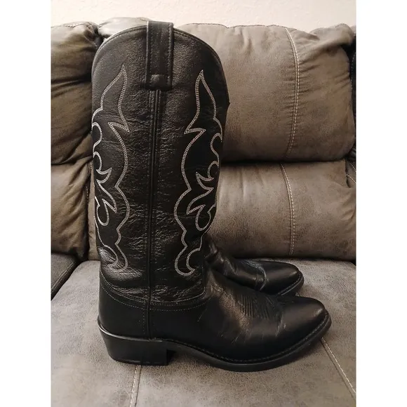 Old West Men's Cowboy Boots Black Sz 10.5 D Pull On Western Leather TBM3010 #909