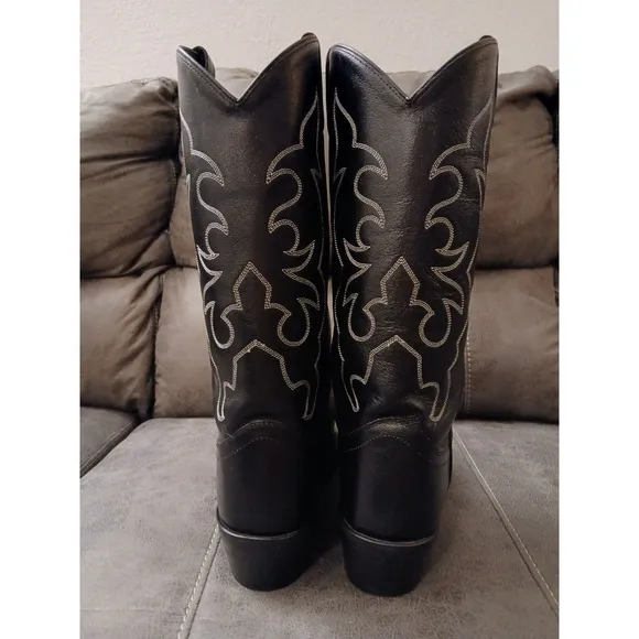 Old West Men's Cowboy Boots Black Sz 10.5 D Pull On Western Leather TBM3010 #909