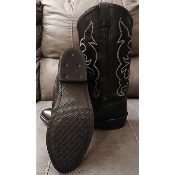 Old West Men's Cowboy Boots Black Sz 10.5 D Pull On Western Leather TBM3010 #909