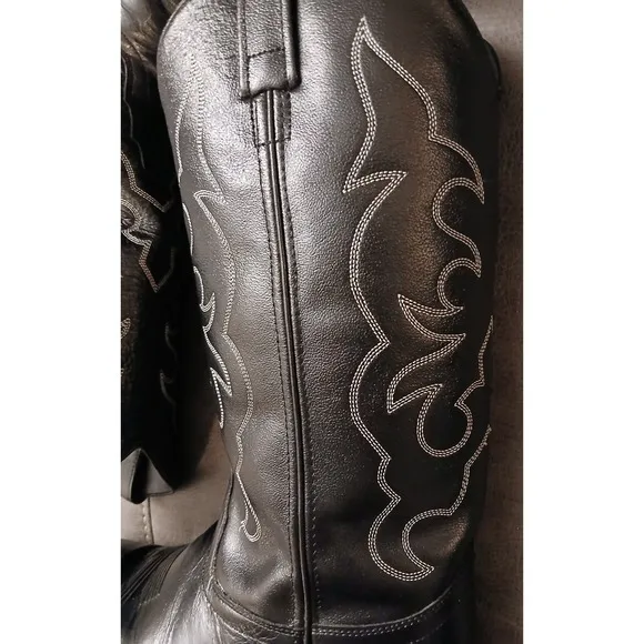 Old West Men's Cowboy Boots Black Sz 10.5 D Pull On Western Leather TBM3010 #909