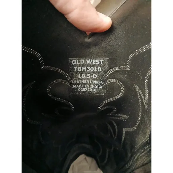 Old West Men's Cowboy Boots Black Sz 10.5 D Pull On Western Leather TBM3010 #909
