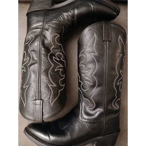 Old West Men's Cowboy Boots Black Sz 10.5 D Pull On Western Leather TBM3010 #909