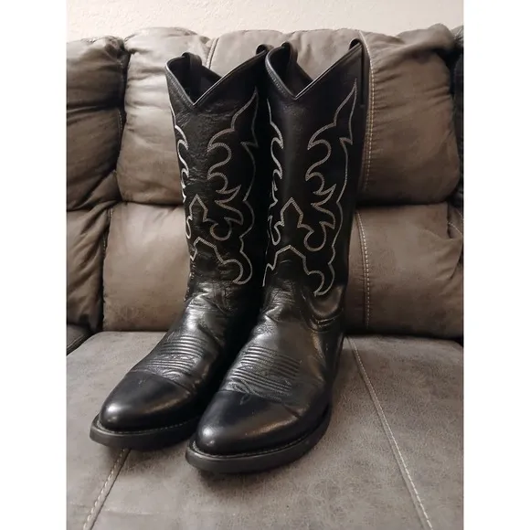 Old West Men's Cowboy Boots Black Sz 10.5 D Pull On Western Leather TBM3010 #909