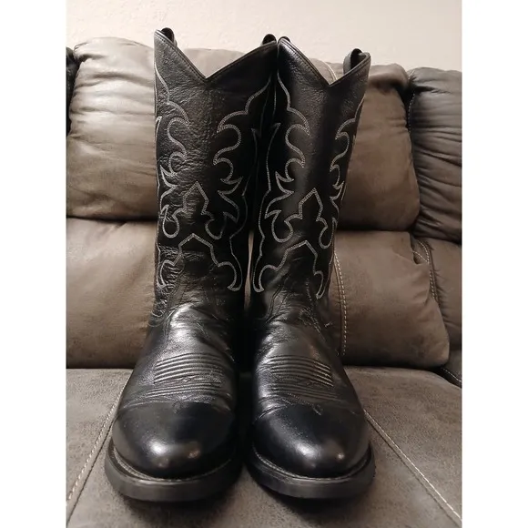 Old West Men's Cowboy Boots Black Sz 10.5 D Pull On Western Leather TBM3010 #909