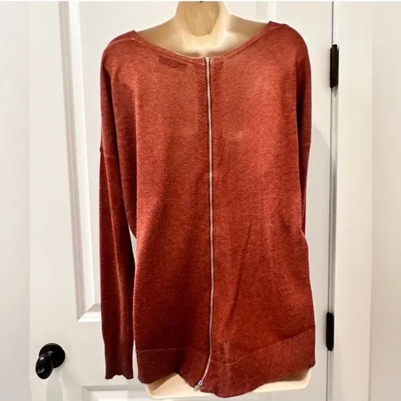 Oliveaceous Women’s M Rust Zip-Back Angora Blend Sweater Lightweight High-Low