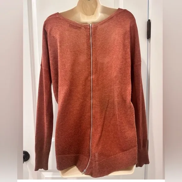 Oliveaceous Women’s M Rust Zip-Back Angora Blend Sweater Lightweight High-Low