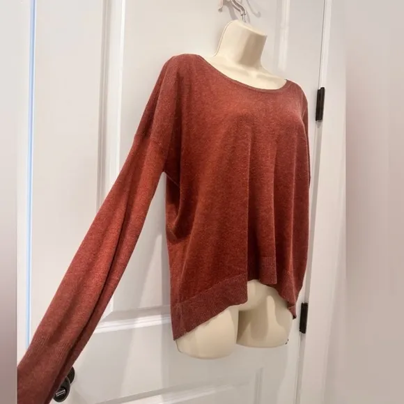 Oliveaceous Women’s M Rust Zip-Back Angora Blend Sweater Lightweight High-Low