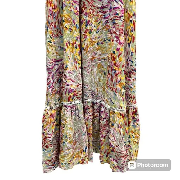 Olivia Graye Floral Maxi Dress Western Boho Style Ruffle V Neckline Short Sleeve