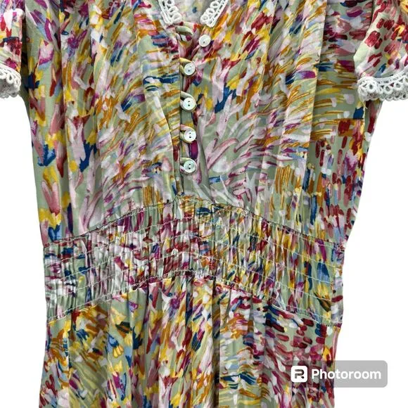 Olivia Graye Floral Maxi Dress Western Boho Style Ruffle V Neckline Short Sleeve