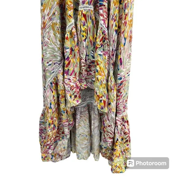 Olivia Graye Floral Maxi Dress Western Boho Style Ruffle V Neckline Short Sleeve