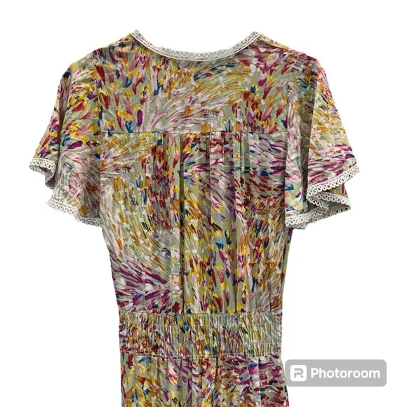 Olivia Graye Floral Maxi Dress Western Boho Style Ruffle V Neckline Short Sleeve