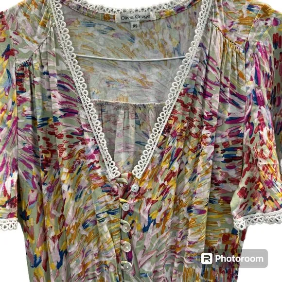 Olivia Graye Floral Maxi Dress Western Boho Style Ruffle V Neckline Short Sleeve