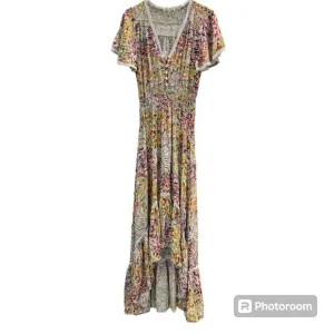 Olivia Graye Floral Maxi Dress Western Boho Style Ruffle V Neckline Short Sleeve