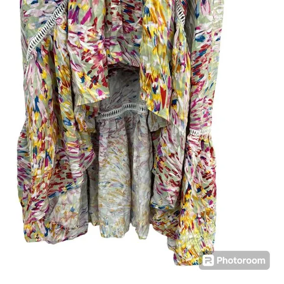 Olivia Graye Floral Maxi Dress Western Boho Style Ruffle V Neckline Short Sleeve