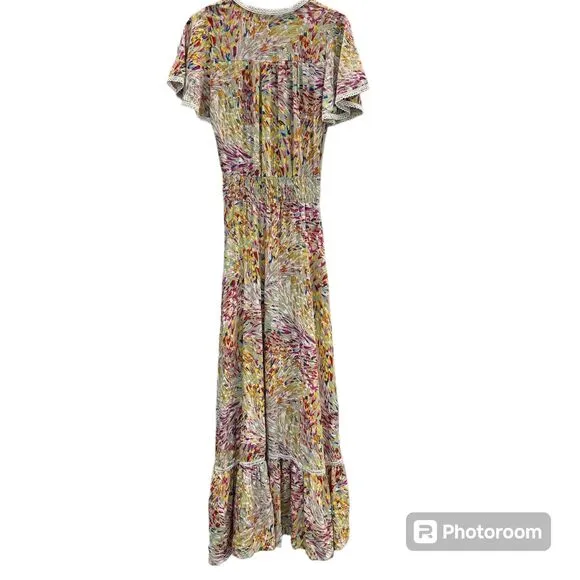 Olivia Graye Floral Maxi Dress Western Boho Style Ruffle V Neckline Short Sleeve