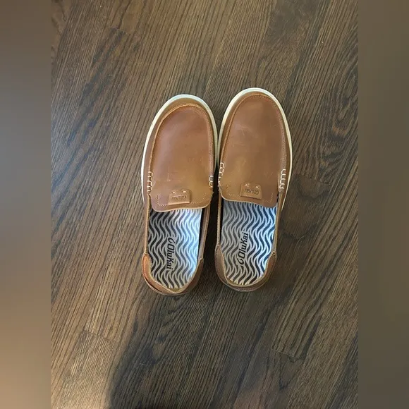 OLUKAI Kakaha Kākaha Men's Leather Slip-On Drop-In Heel Loafers Shoes size 9.5
