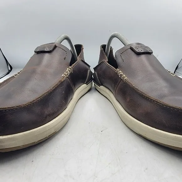 Olukai Kakaha Mens 10 Brown Leather Slip On Shoes Casual Comfort 10490-4848