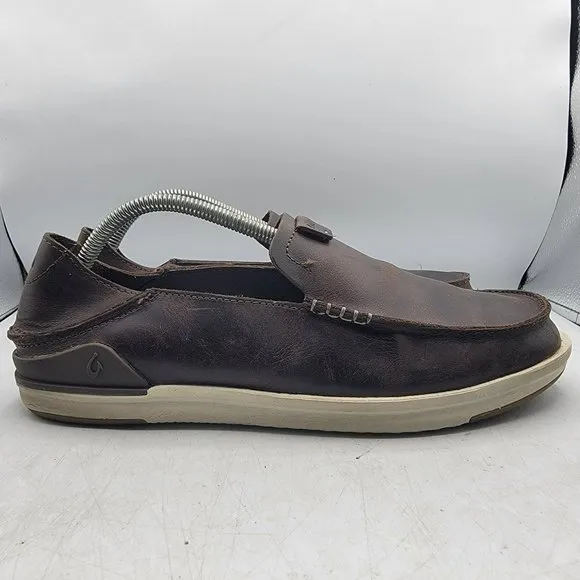 Olukai Kakaha Mens 10 Brown Leather Slip On Shoes Casual Comfort 10490-4848