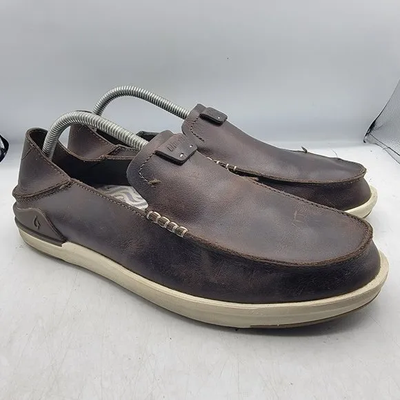 Olukai Kakaha Mens 10 Brown Leather Slip On Shoes Casual Comfort 10490-4848