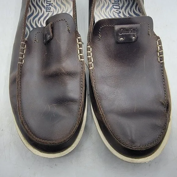 Olukai Kakaha Mens 10 Brown Leather Slip On Shoes Casual Comfort 10490-4848