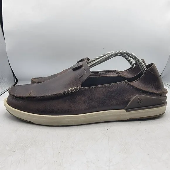 Olukai Kakaha Mens 10 Brown Leather Slip On Shoes Casual Comfort 10490-4848