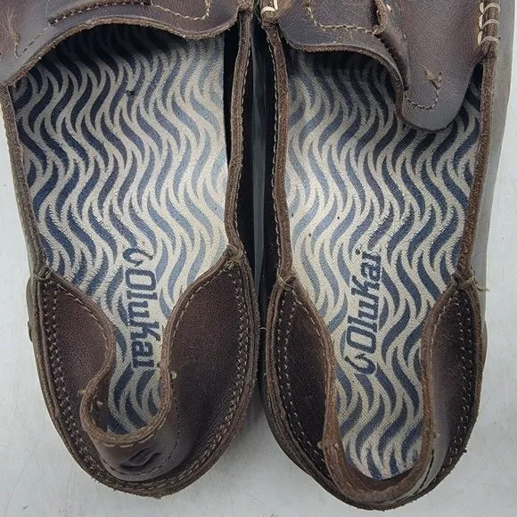 Olukai Kakaha Mens 10 Brown Leather Slip On Shoes Casual Comfort 10490-4848