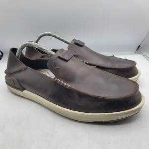 Olukai Kakaha Mens 10 Brown Leather Slip On Shoes Casual Comfort 10490-4848