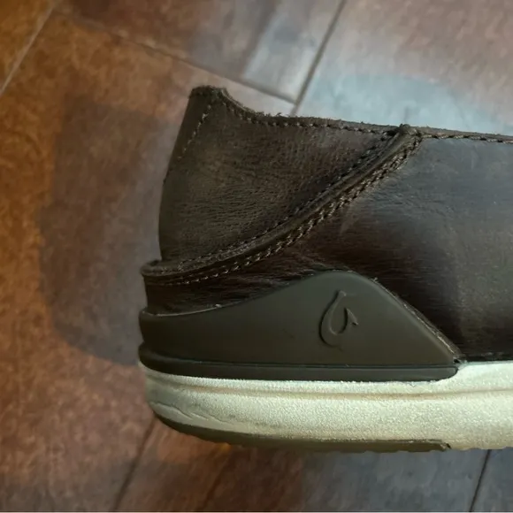 OluKai “Kakaha” Men's Dark Rich Brown Leather Loafers Boat Shoes, Size 14