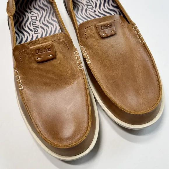Olukai Kakaha Slip On‎ Shoes Brown Lagoon Leather Classic Minimalist Men’s 8.5