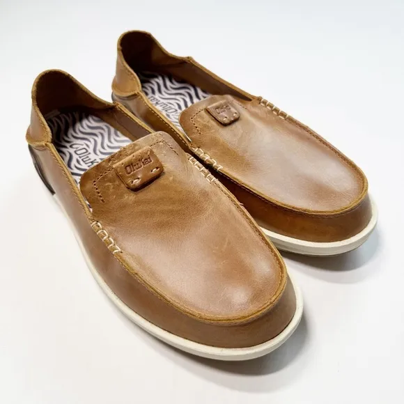 Olukai Kakaha Slip On‎ Shoes Brown Lagoon Leather Classic Minimalist Men’s 8.5