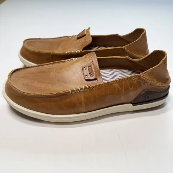 Olukai Kakaha Slip On‎ Shoes Brown Lagoon Leather Classic Minimalist Men’s 8.5