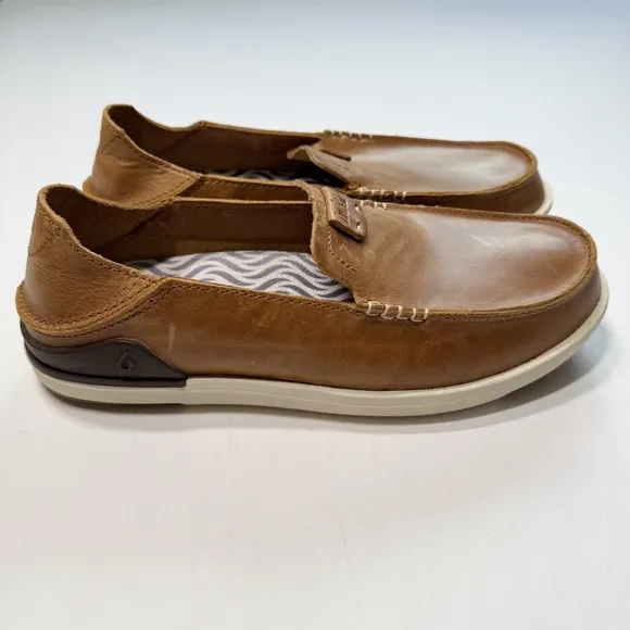 Olukai Kakaha Slip On‎ Shoes Brown Lagoon Leather Classic Minimalist Men’s 8.5