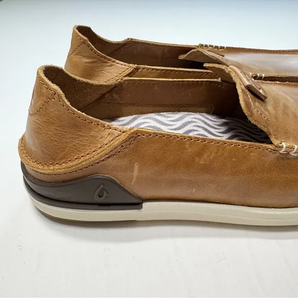 Olukai Kakaha Slip On‎ Shoes Brown Lagoon Leather Classic Minimalist Men’s 8.5