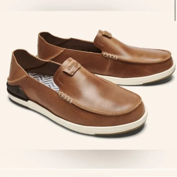 Olukai Kakaha Slip On‎ Shoes Brown Lagoon Leather Classic Minimalist Men’s 8.5