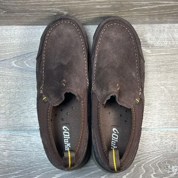 Olukai Kama Hele Men's Sz 10/EU 43 Brown Leather Casual Slip-On Loafer Shoes