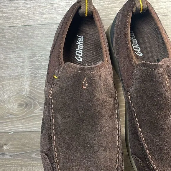 Olukai Kama Hele Men's Sz 10/EU 43 Brown Leather Casual Slip-On Loafer Shoes
