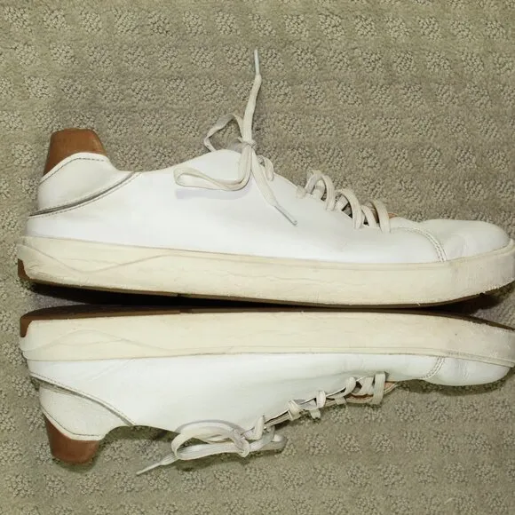 OluKai Lae'Ahi Li'Ili Mens 14 White Leather Lace Up Casual Sneakers Shoes