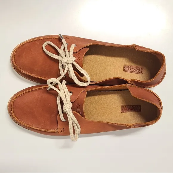 Olukai Moku Leather Boat Style Shoes #20276-3131 Women's Size 9¹½-10