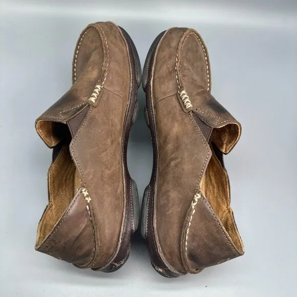 OluKai Moloa Men's 10 Dark Brown Leather Slip-On Low Top Casual Comfort Loafers
