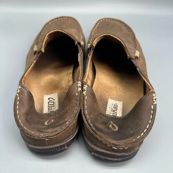 OluKai Moloa Men's 10 Dark Brown Leather Slip-On Low Top Casual Comfort Loafers