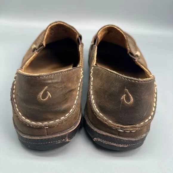 OluKai Moloa Men's 10 Dark Brown Leather Slip-On Low Top Casual Comfort Loafers