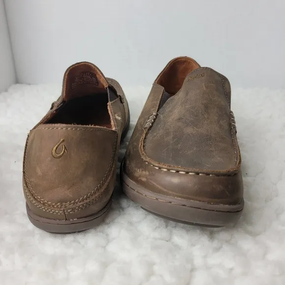 Olukai Moloa Mens Size 4 Brown Waxed Nubuck Leather Moc Comfort Loafers Shoes